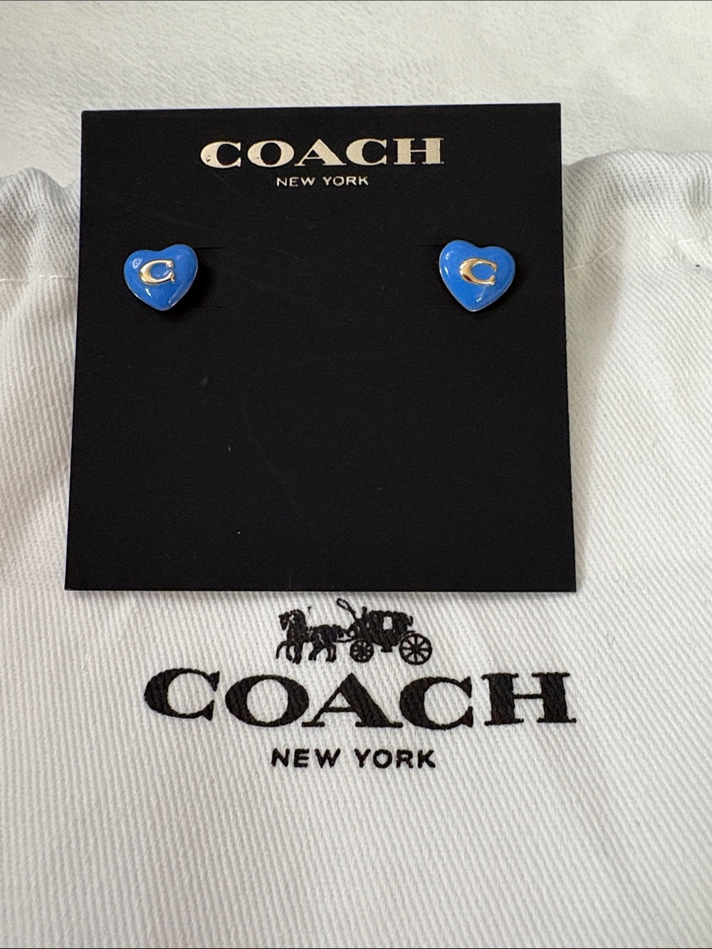 Coach Blue Heart Stud Earrings